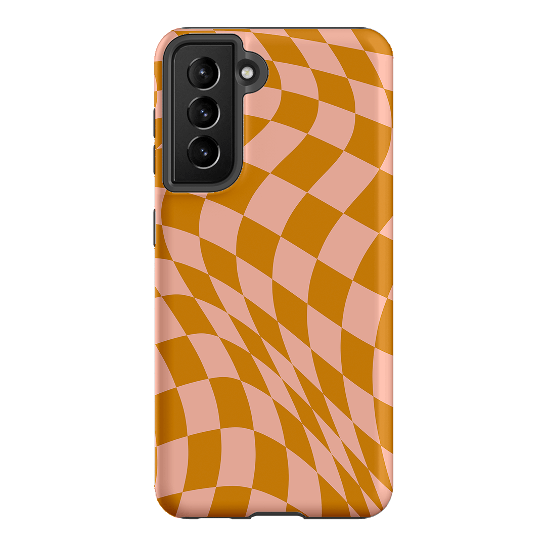 Wavy Check Orange on Blush Matte Case Matte Phone Cases Samsung Galaxy S21 / Armoured by The Dairy - The Dairy