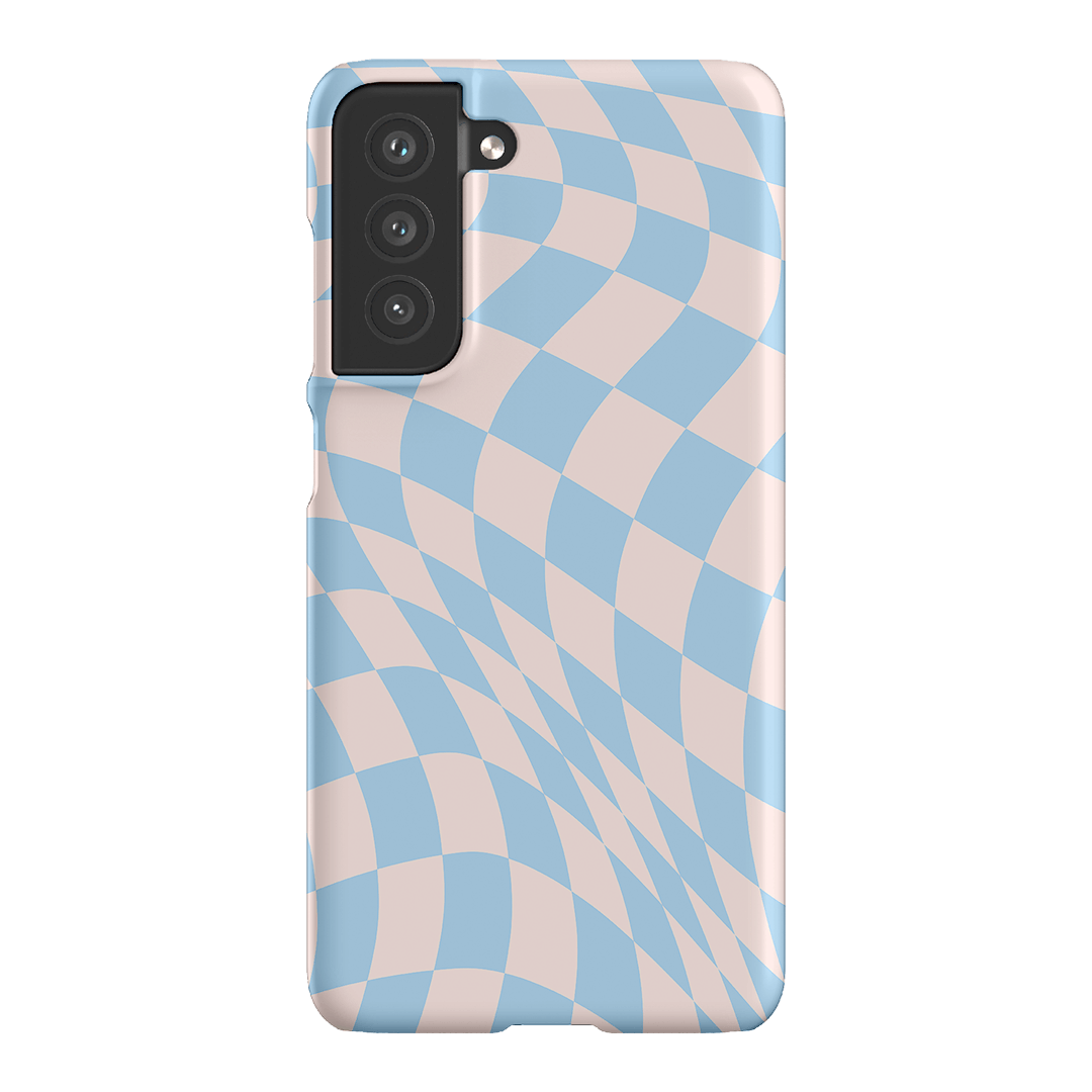 Wavy Check Sky on Light Blush Matte Phone Cases Samsung Galaxy S21 FE / Snap by The Dairy - The Dairy