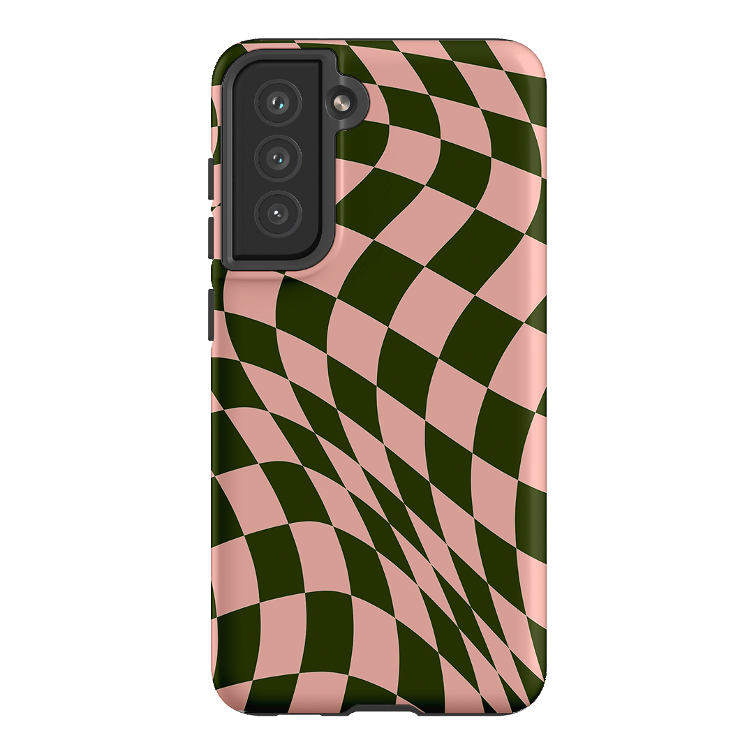 Wavy Check Forest on Blush Matte Case Matte Phone Cases Samsung Galaxy S21 FE / Armoured by The Dairy - The Dairy