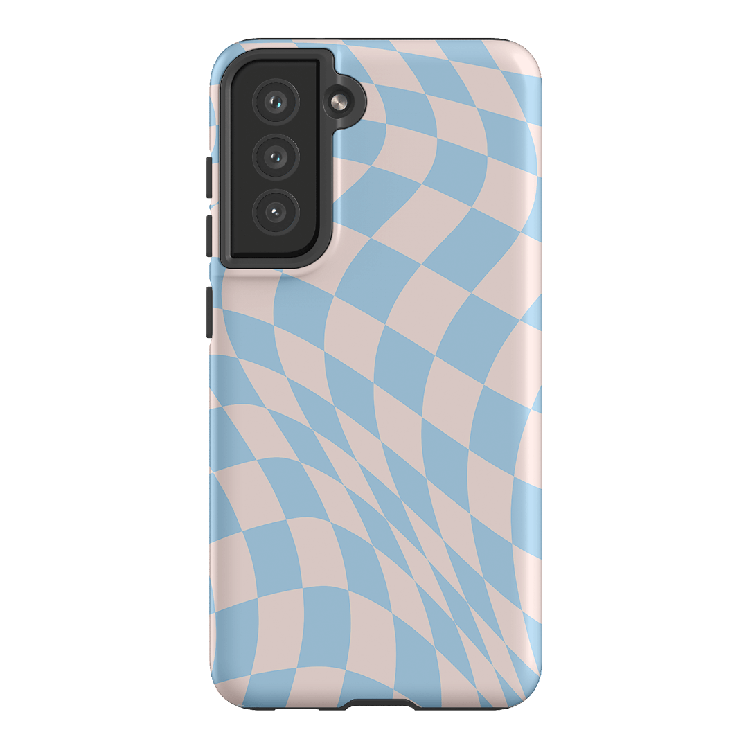 Wavy Check Sky on Light Blush Matte Phone Cases Samsung Galaxy S21 FE / Armoured by The Dairy - The Dairy
