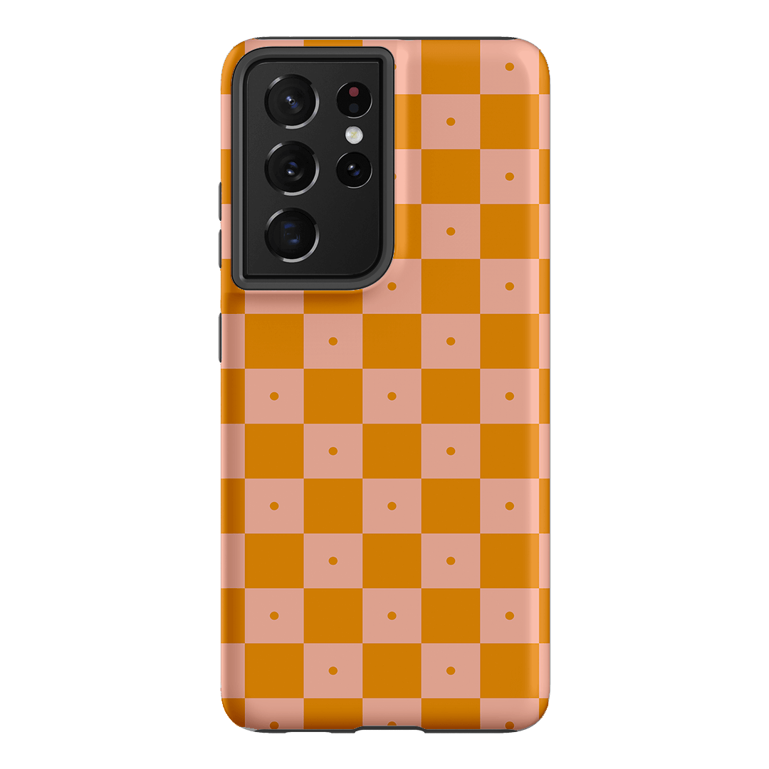 Checkers Orange with Blush Matte Case Matte Phone Cases Samsung Galaxy S21 Ultra / Armoured by The Dairy - The Dairy