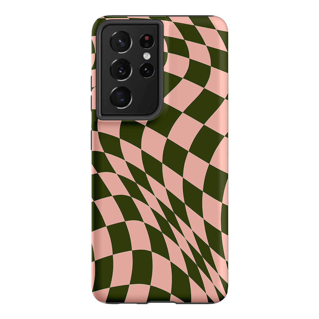 Wavy Check Forest on Blush Matte Case Matte Phone Cases Samsung Galaxy S21 Ultra / Armoured by The Dairy - The Dairy