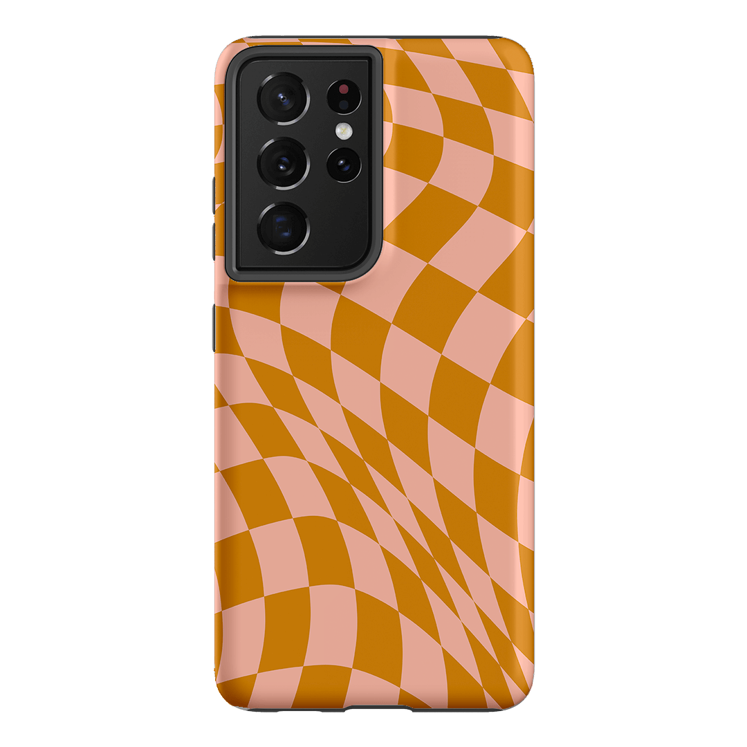 Wavy Check Orange on Blush Matte Case Matte Phone Cases Samsung Galaxy S21 Ultra / Armoured by The Dairy - The Dairy