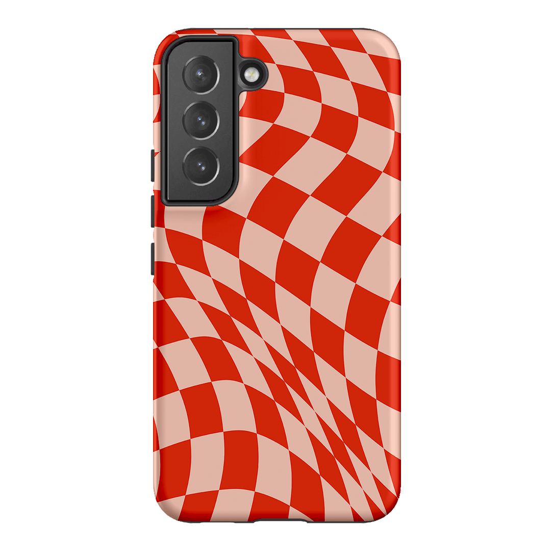 Wavy Check Scarlet on Blush Matte Case Matte Phone Cases Samsung Galaxy S22 / Armoured by The Dairy - The Dairy