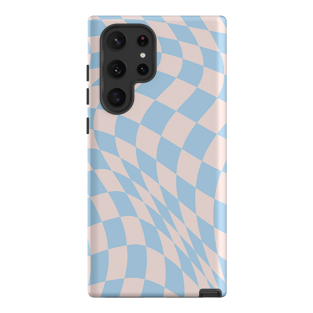 Wavy Check Sky on Light Blush Matte Phone Cases Samsung Galaxy S22 Ultra / Armoured by The Dairy - The Dairy