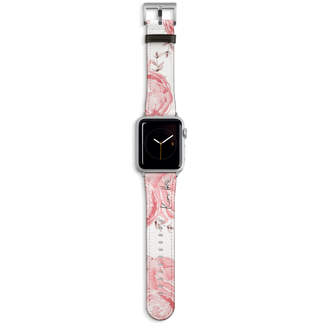 Peony Rose Apple Watch Band Watch Strap 38/40 MM Silver by Kerrie Hess - The Dairy