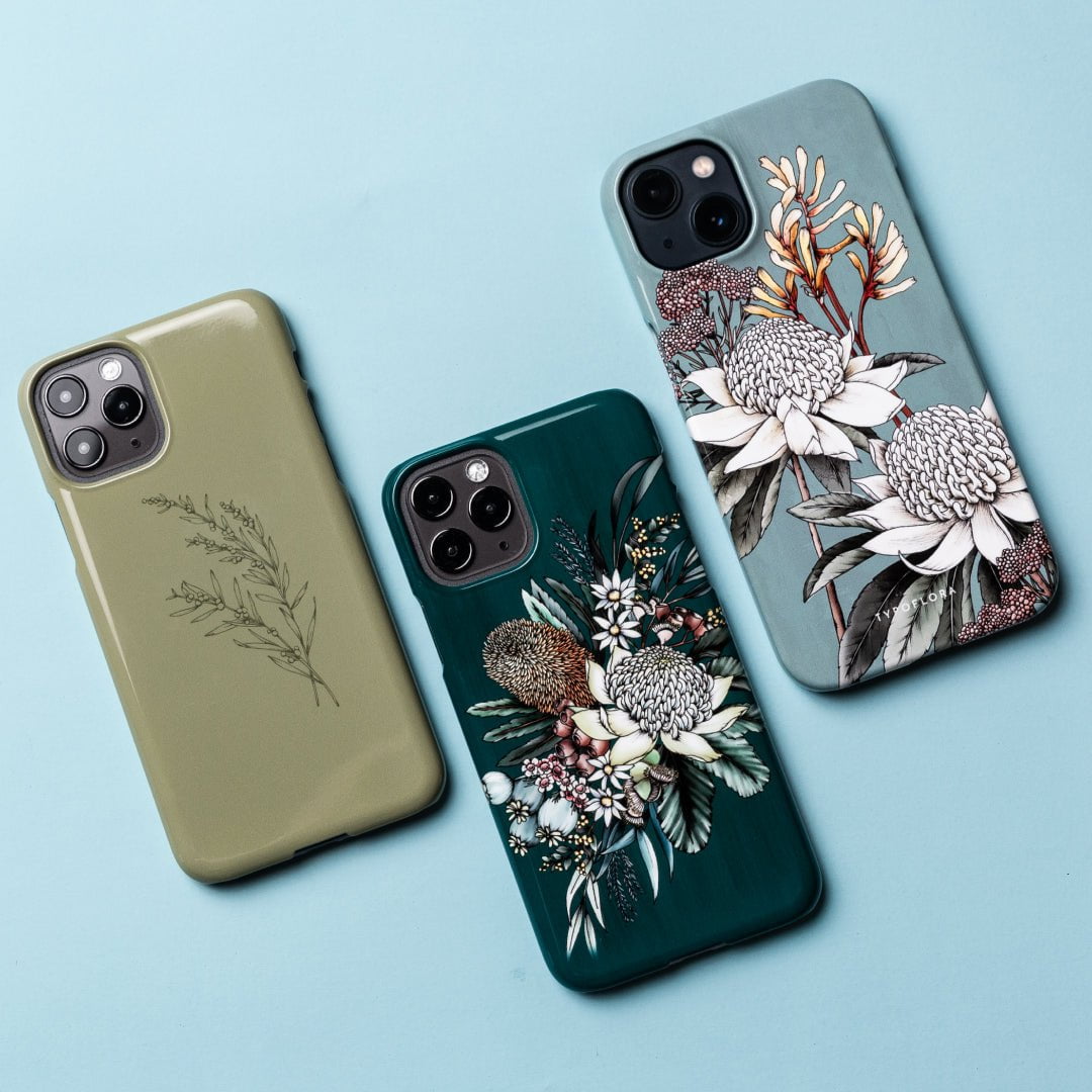 Teal Illustrated Floral Phone Case Typoflora The Dairy