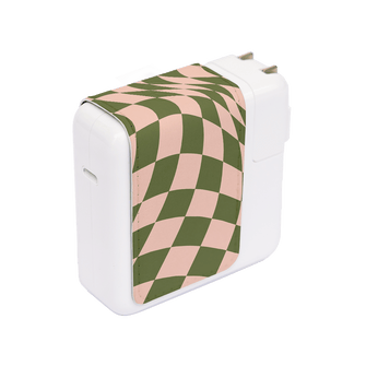 Wavy Check Forest on Blush Power Adapter Skin Power Adapter Skin Small by The Dairy - The Dairy