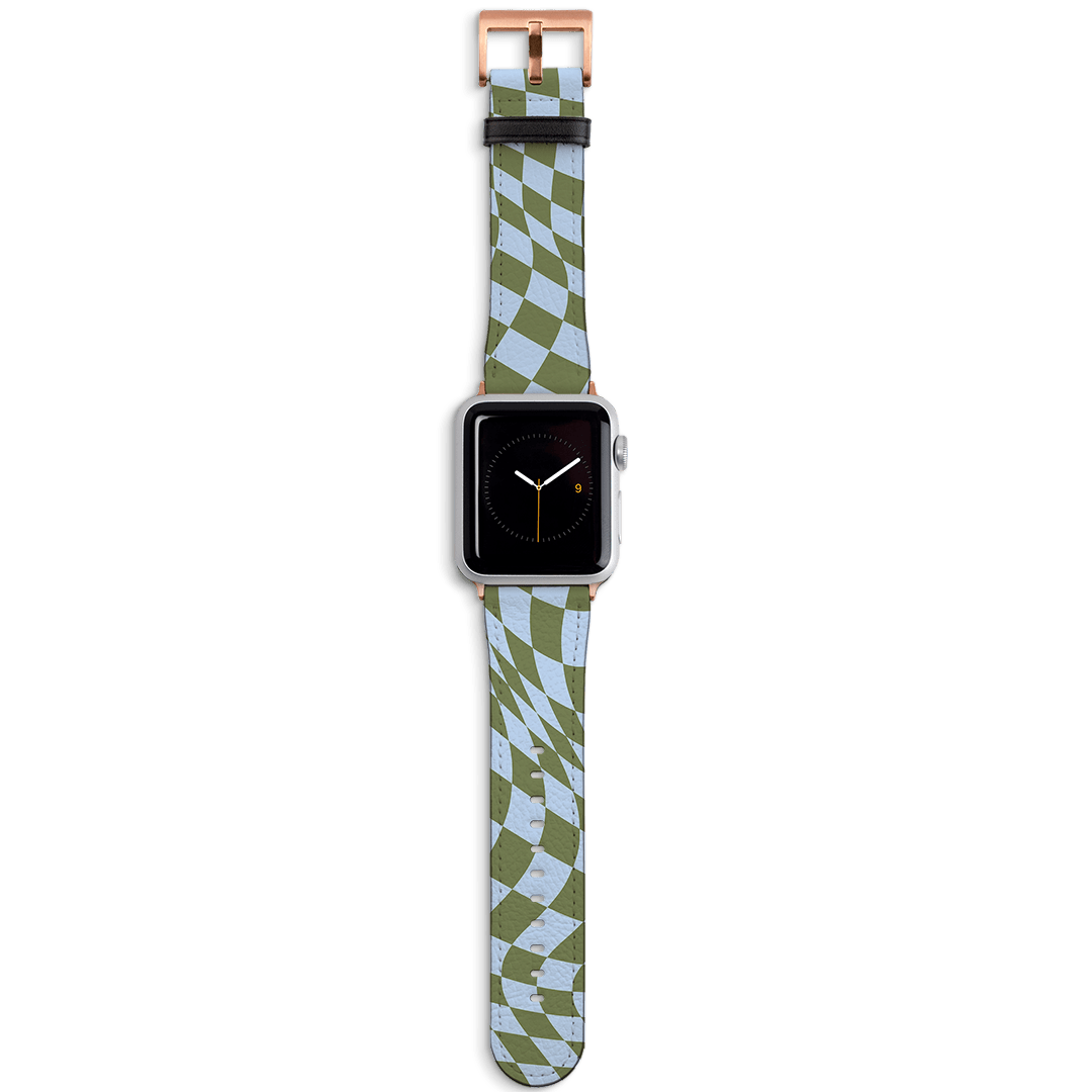 Wavy Check Forest on Sky Apple Watch Band Watch Strap 38/40 MM Rose Gold by The Dairy - The Dairy