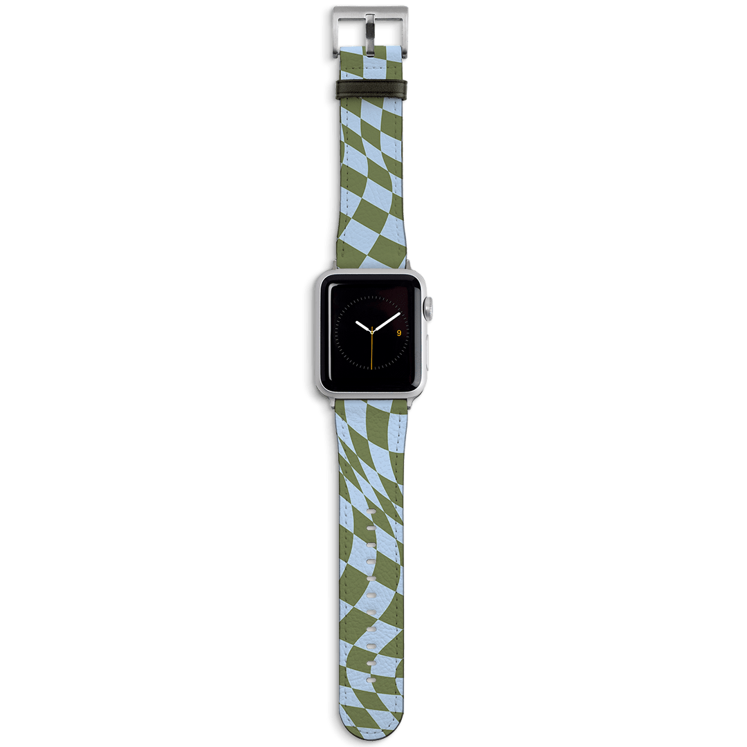 Wavy Check Forest on Sky Apple Watch Band Watch Strap 38/40 MM Silver by The Dairy - The Dairy
