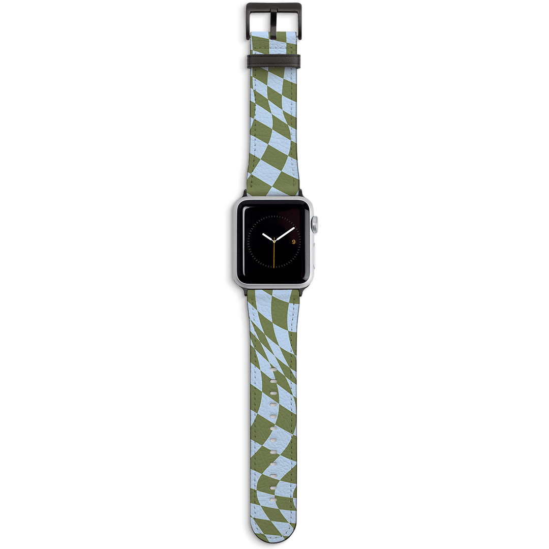 Wavy Check Forest on Sky Apple Watch Band Watch Strap 42/44 MM Black by The Dairy - The Dairy