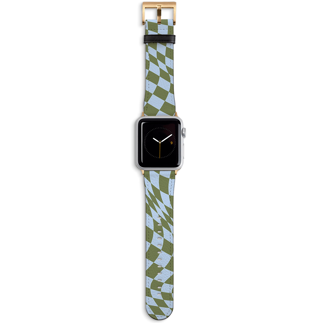 Wavy Check Forest on Sky Apple Watch Band Watch Strap 42/44 MM Gold by The Dairy - The Dairy