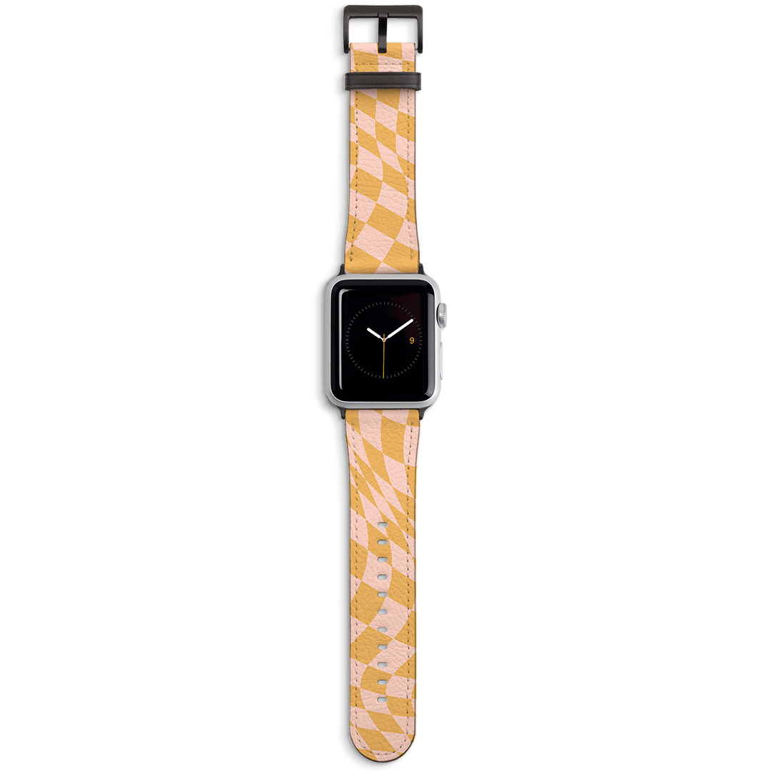 Wavy Check Orange on Blush Apple Watch Band Watch Strap 38/40 MM Black by The Dairy - The Dairy