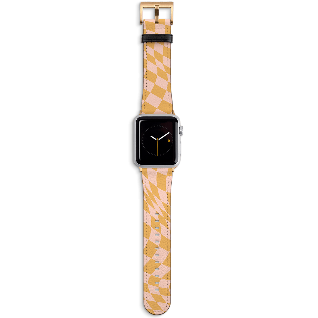 Wavy Check Orange on Blush Apple Watch Band Watch Strap 42/44 MM Gold by The Dairy - The Dairy