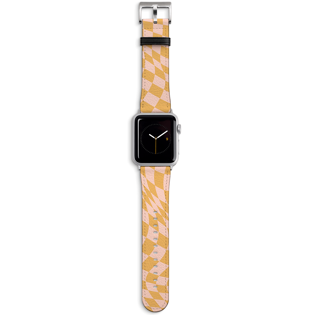 Wavy Check Orange on Blush Apple Watch Band Watch Strap 42/44 MM Silver by The Dairy - The Dairy