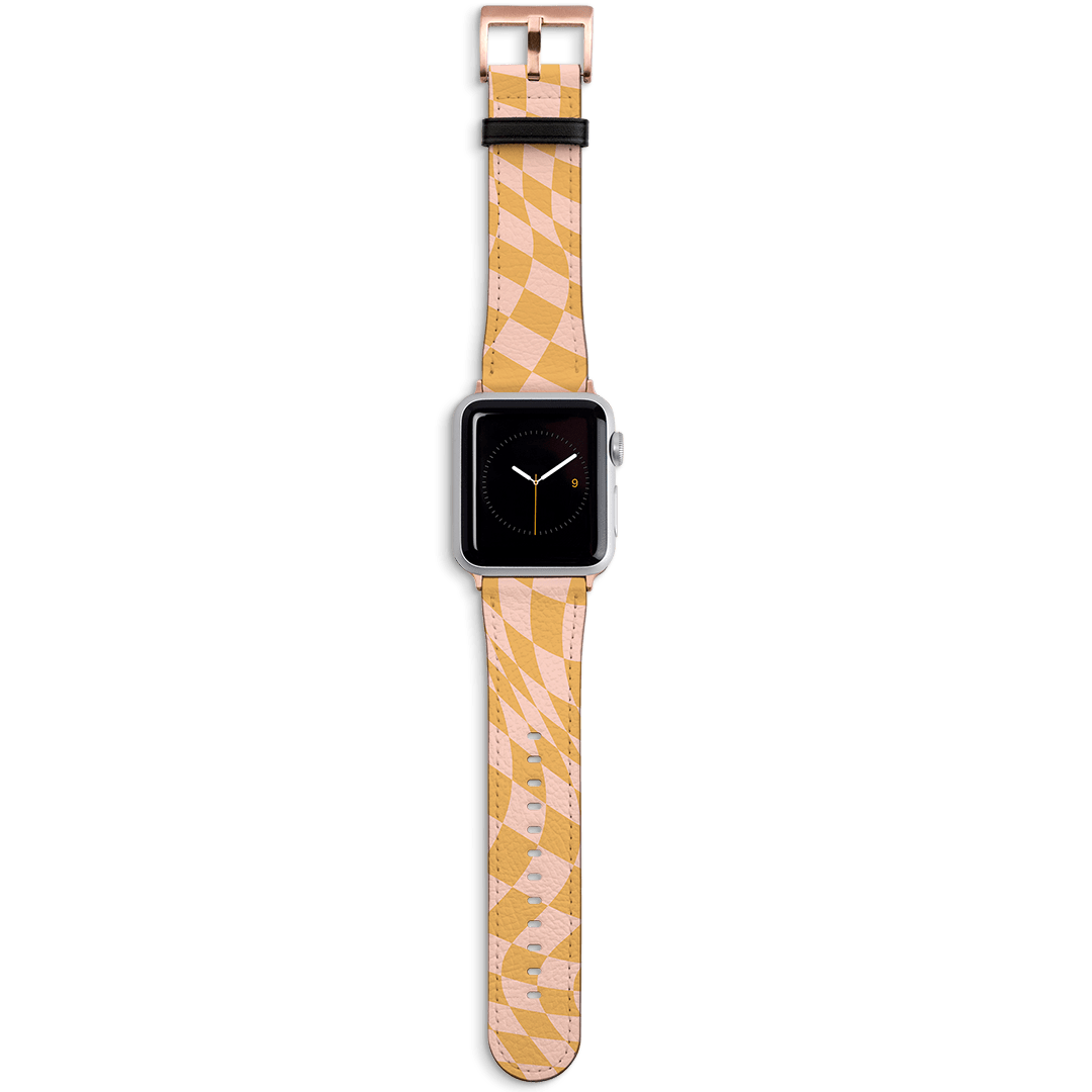 Wavy Check Orange on Blush Apple Watch Band Watch Strap 42/44 MM Rose Gold by The Dairy - The Dairy