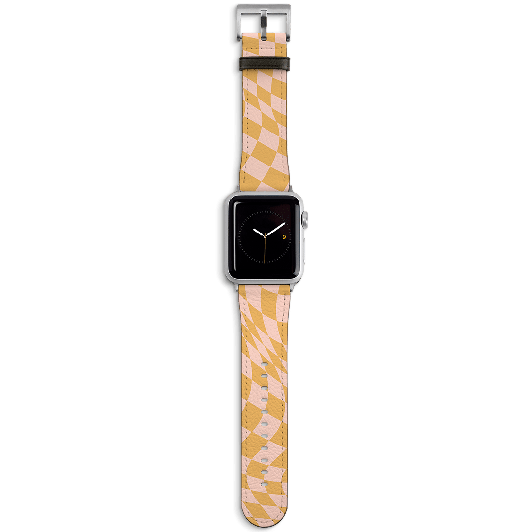 Wavy Check Orange on Blush Apple Watch Band Watch Strap 38/40 MM Silver by The Dairy - The Dairy