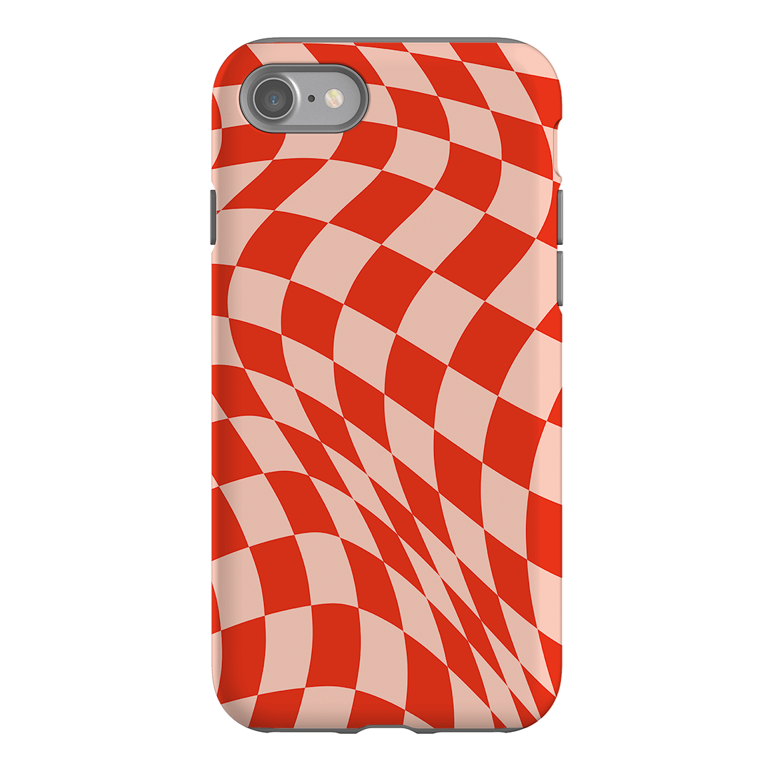 Wavy Check Scarlet on Blush Matte Case Matte Phone Cases iPhone SE / Armoured by The Dairy - The Dairy