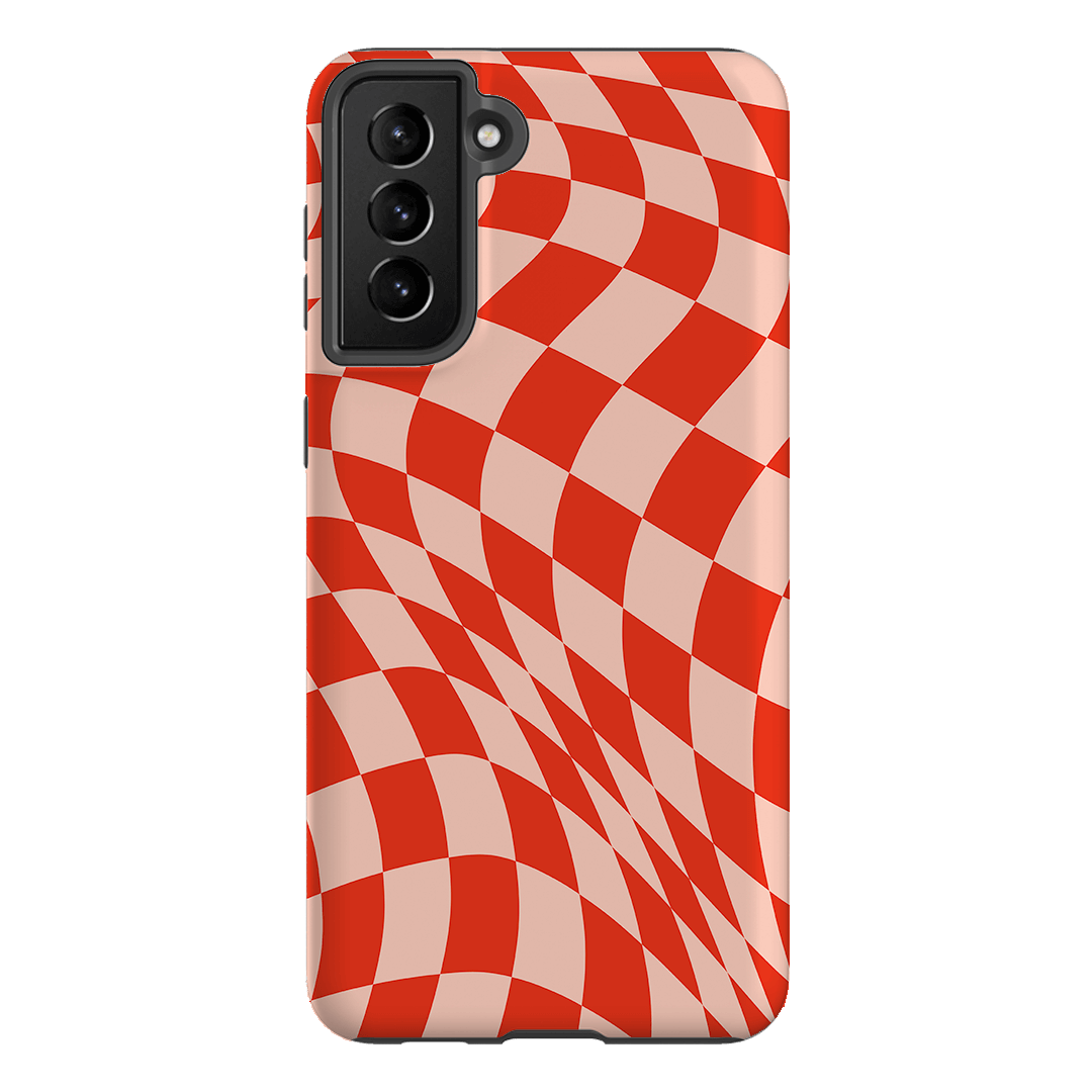 Wavy Check Scarlet on Blush Matte Case Matte Phone Cases Samsung Galaxy S21 Plus / Armoured by The Dairy - The Dairy