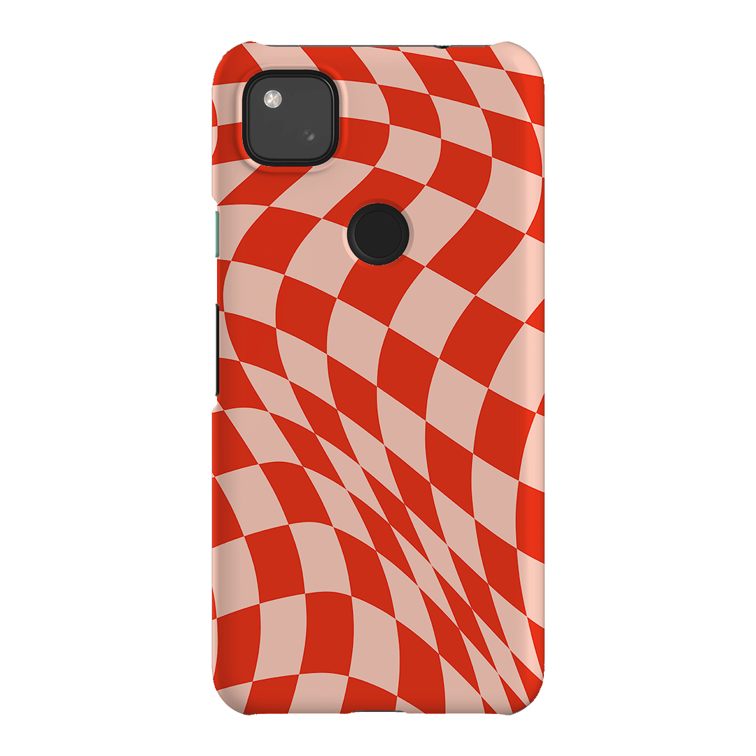 Wavy Check Scarlet on Blush Matte Case Matte Phone Cases Google Pixel 4A 4G / Snap by The Dairy - The Dairy