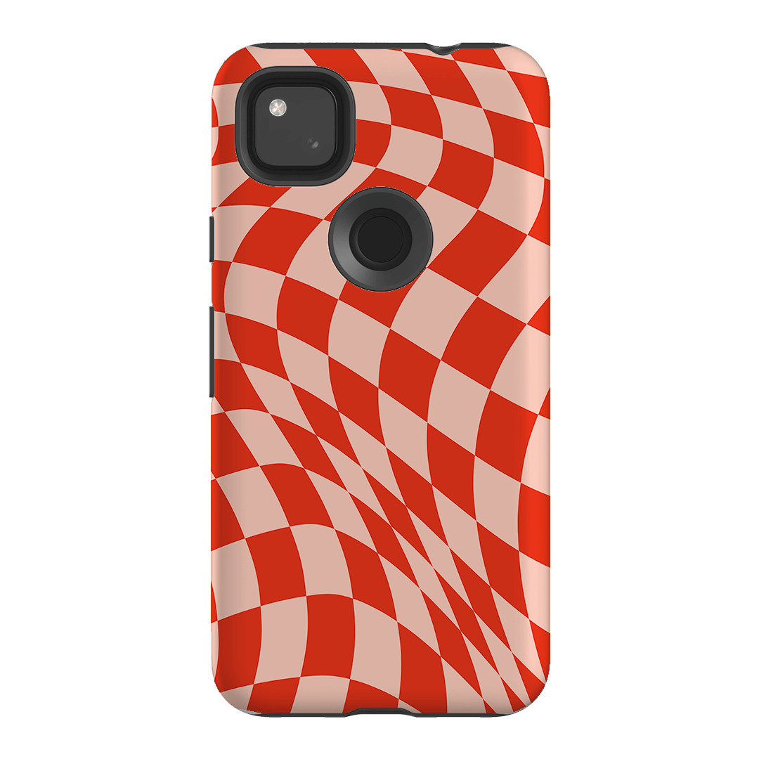 Wavy Check Scarlet on Blush Matte Case Matte Phone Cases Google Pixel 4A 4G / Armoured by The Dairy - The Dairy
