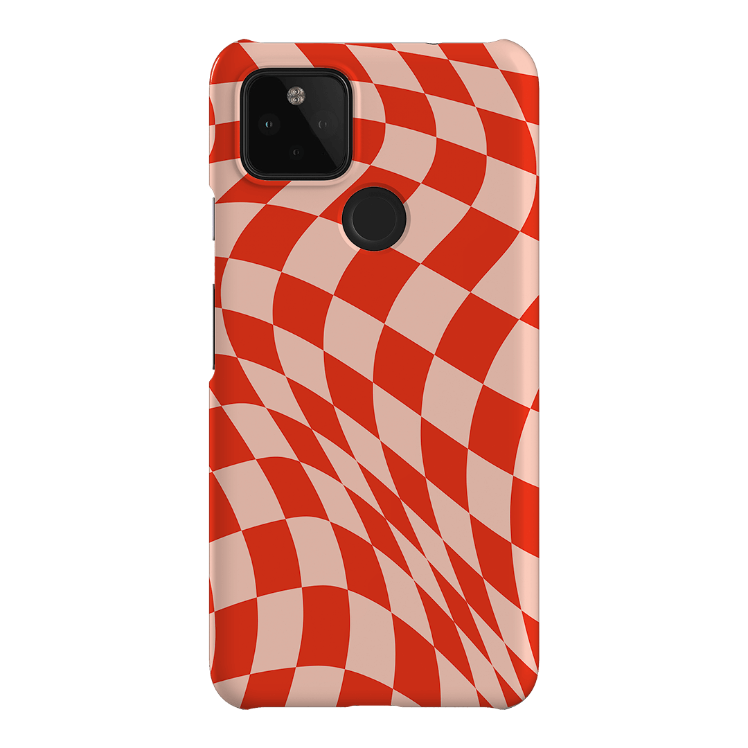 Wavy Check Scarlet on Blush Matte Case Matte Phone Cases Google Pixel 4A 5G / Snap by The Dairy - The Dairy