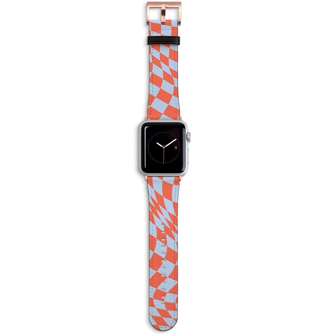 Wavy Check Scarlet on Sky Apple Watch Band Watch Strap 42/44 MM Rose Gold by The Dairy - The Dairy