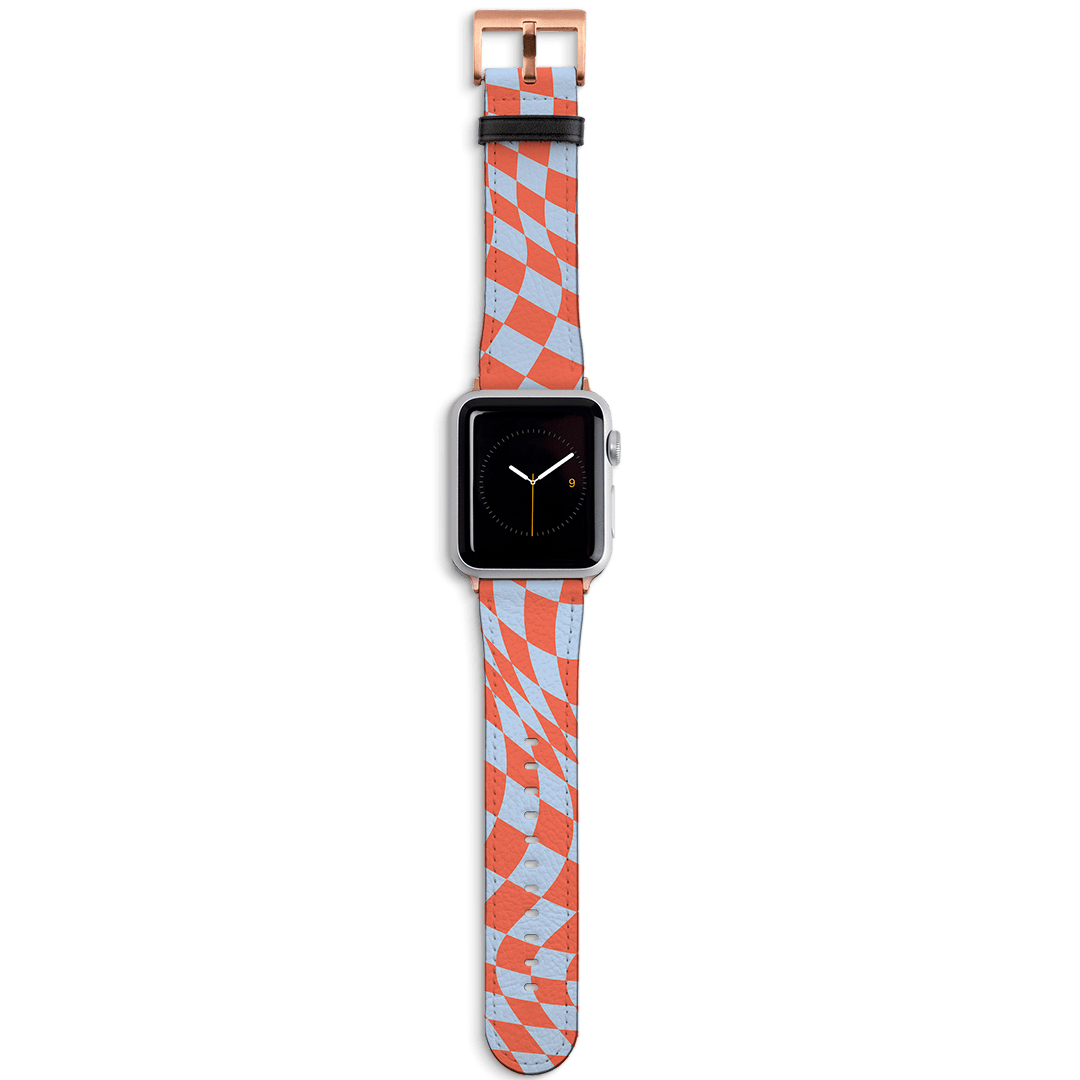 Wavy Check Scarlet on Sky Apple Watch Band Watch Strap 38/40 MM Rose Gold by The Dairy - The Dairy