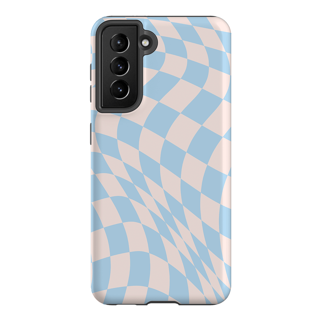 Wavy Check Sky on Light Blush Matte Phone Cases Samsung Galaxy S21 / Armoured by The Dairy - The Dairy