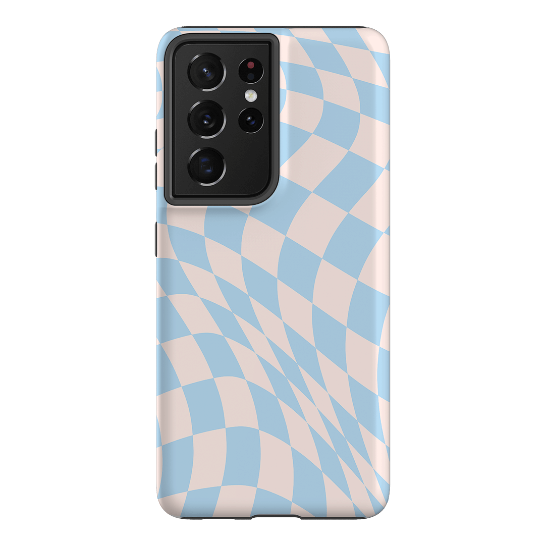 Wavy Check Sky on Light Blush Matte Phone Cases Samsung Galaxy S21 Ultra / Armoured by The Dairy - The Dairy