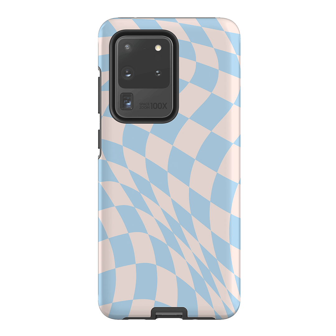 Wavy Check Sky on Light Blush Matte Phone Cases Samsung Galaxy S20 Ultra / Armoured by The Dairy - The Dairy